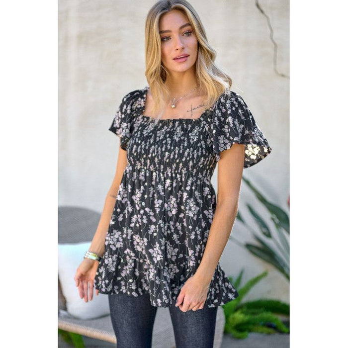 Floral Printed V-Neck Ruffle Top