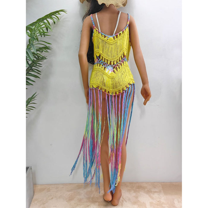 Fringe Scoop Neck Spaghetti Strap Cover-Up