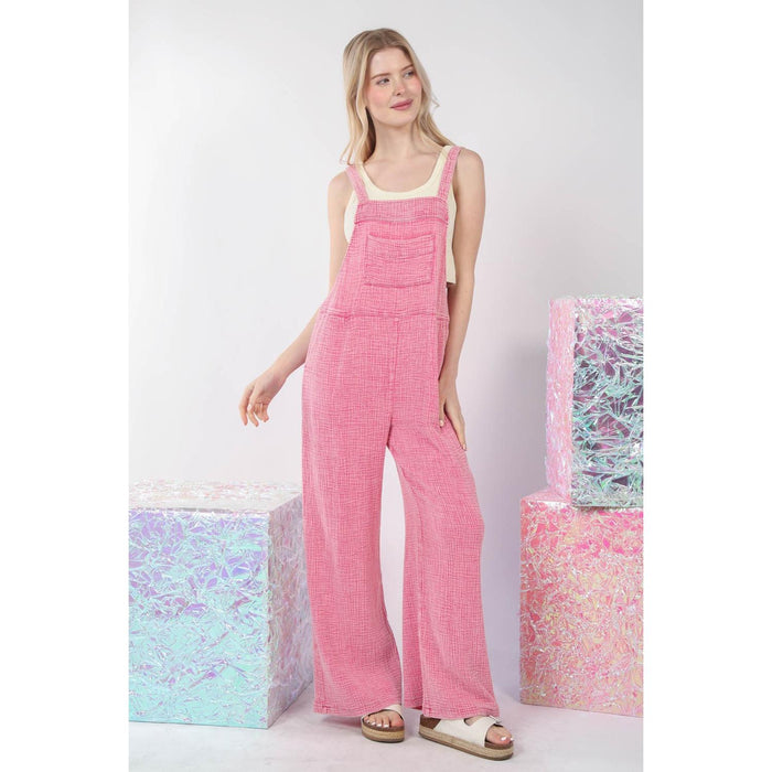 VERY J Texture Washed Wide Leg Overalls