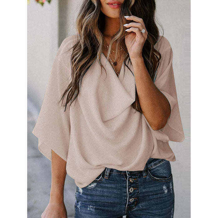 Cowl Neck Three-Quarter Sleeve Blouse