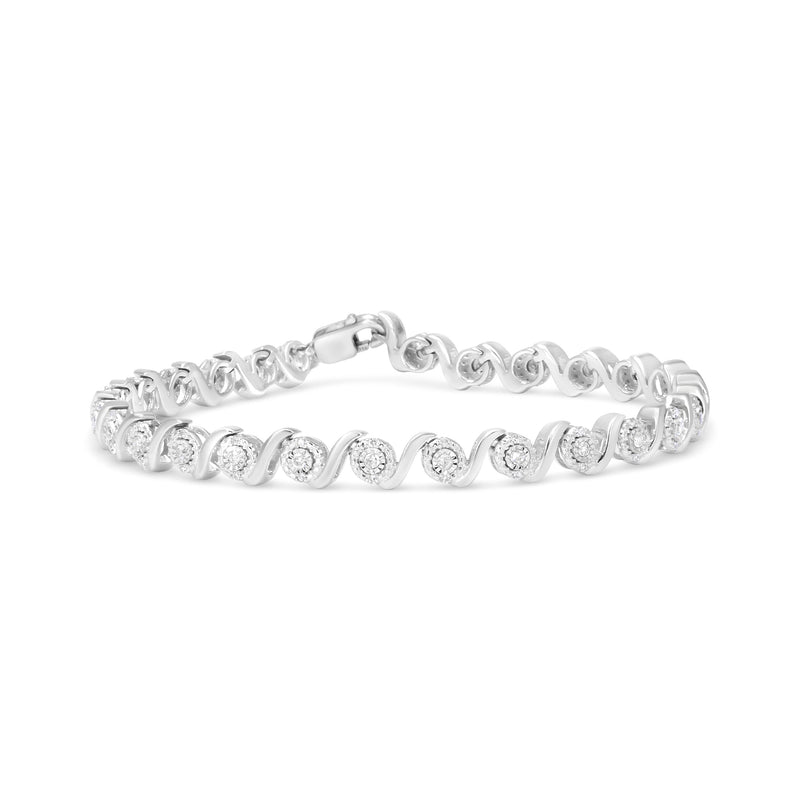Bids.com .925 Sterling Silver 1/2 Cttw Round Diamond Halo S-Link Bracelet (I-J Color, I2-I3 Clarity) - 7.25" Bracelets