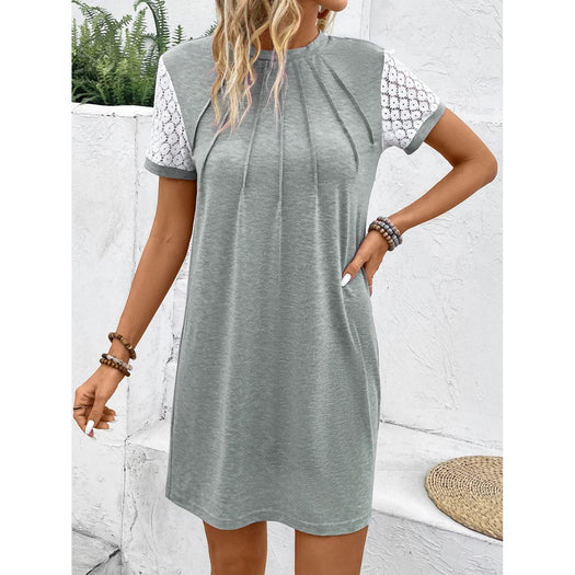 Lace Detail Round Neck Short Sleeve Mini Dress