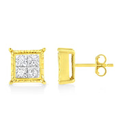 Bids.com 14K Yellow Gold 1 Cttw Princess Cut Diamond Square Stud Earrings Earrings