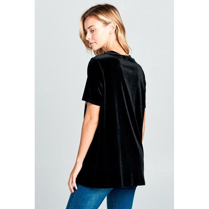 VELVET SEQUINCE POCKET BOXY TOP