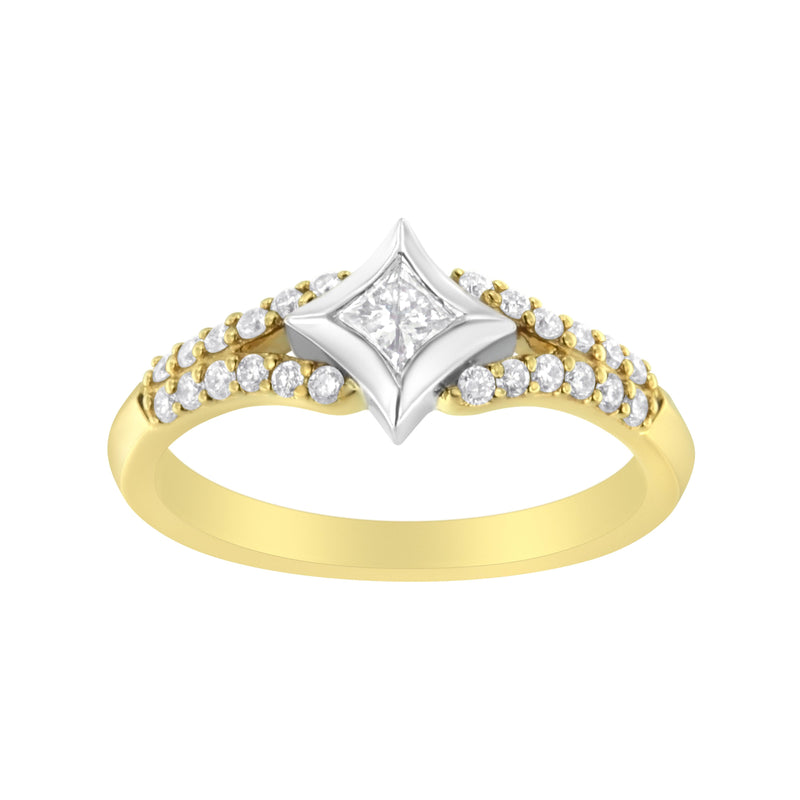 Bids.com 10K Two Tone Color 1/2 Cttw Diamond Kite and Split Shank Ring (H-I Color,SI2-I1 Clarity) Rings