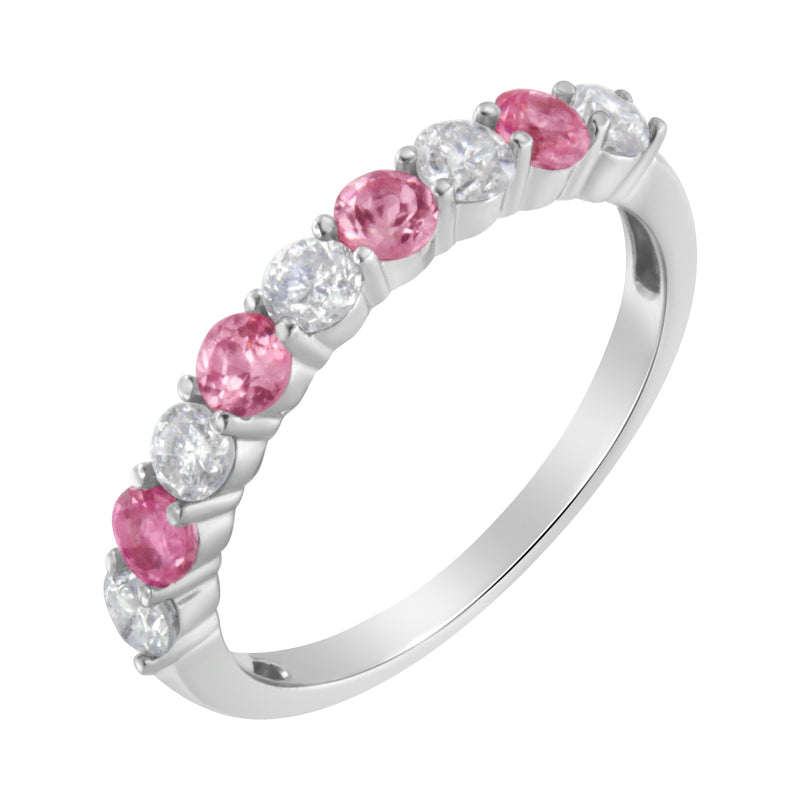 Bids.com 10KT White Gold 1/2 cttw Diamond and 3MM Created Blue Sapphire Gemstone Band Ring (H-I, I1-I2) - Size 7 Rings