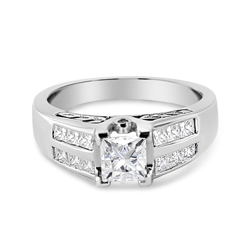 Bids.com 14K White Gold 1 1/4 Cttw Princess Cut Diamond Channel Set Engagement Ring (H-I Color, SI1-SI2 Clarity) - Ring Size 7 Rings