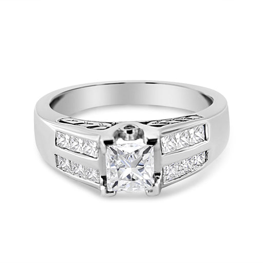 Bids.com 14K White Gold 1 1/4 Cttw Princess Cut Diamond Channel Set Engagement Ring (H-I Color, SI1-SI2 Clarity) - Ring Size 7 Rings