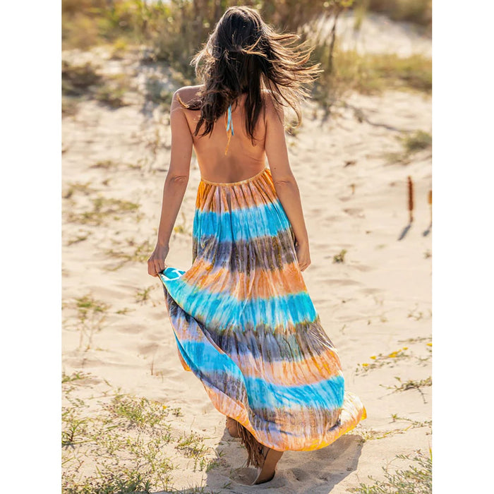 Tie-Dye Halter Neck Sleeveless Dress