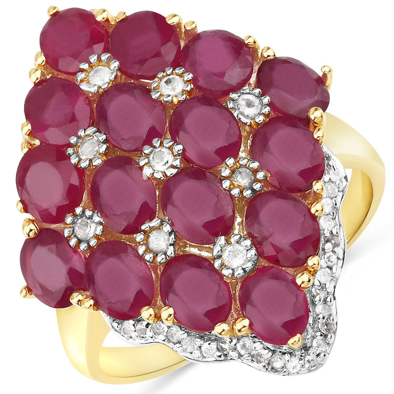 Bids.com 6.49 Carat Glass Filled Ruby and White Topaz .925 Sterling Silver Ring Rings