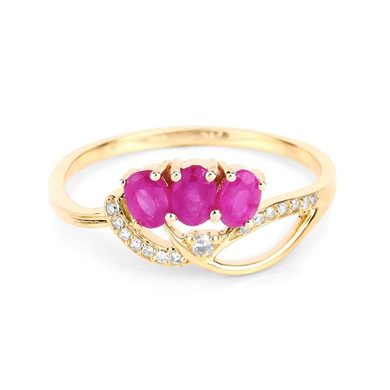 Bids.com 0.71 Carat Genuine Ruby and White Diamond 14K Yellow Gold Ring Rings