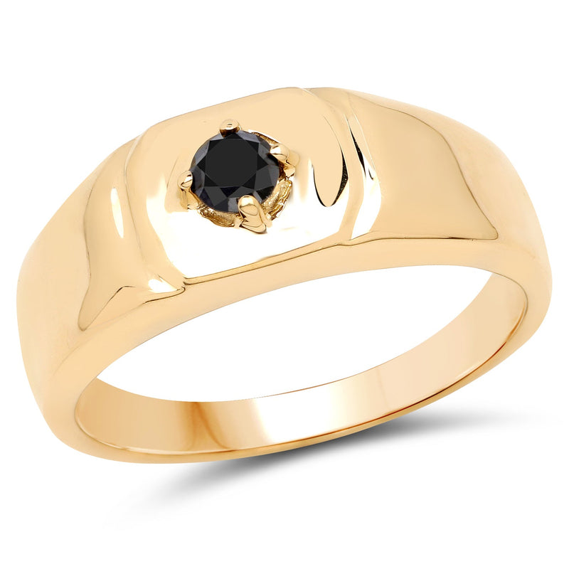 Bids.com 14K Yellow Gold Plated 0.20 Carat Genuine Black Diamond .925 Sterling Silver Ring Rings