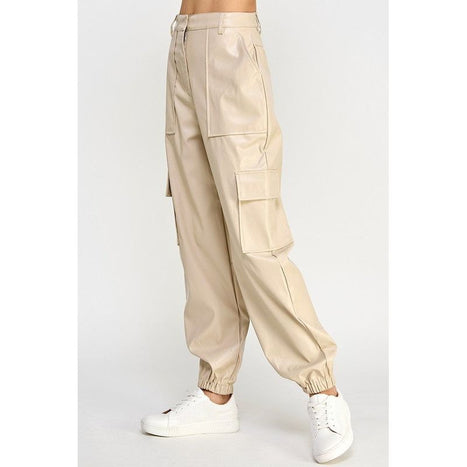 RELAXED VEGAN LEATHER CARGO PANTS