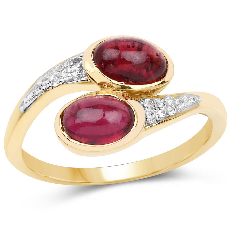 Bids.com 14K Yellow Gold Plated 2.38 Carat Glass Filled Ruby and White Topaz .925 Sterling Silver Ring Rings