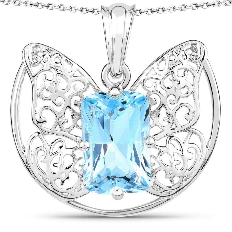 Bids.com 11.10 Carat Genuine Swiss Blue Topaz .925 Sterling Silver Pendant Pendants