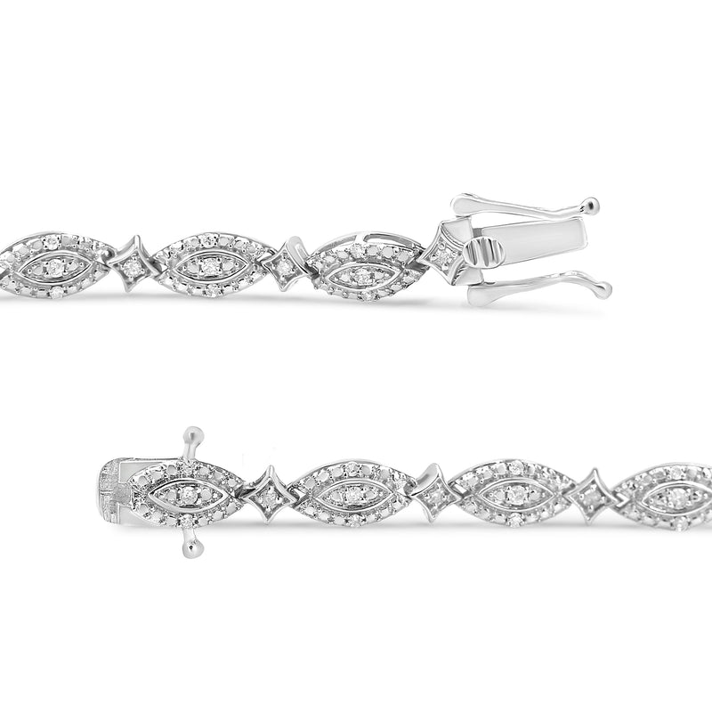 Bids.com .925 Sterling Silver 1/2 Cttw Diamond Alternating Marquise and Starburst Shaped Link Bracelet (I-J Color, I2-I3 Clarity) - 7.25" Bracelets