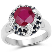 Bids.com 3.70 Carat Glass Filled Ruby and Blue Sapphire .925 Sterling Silver Ring Rings