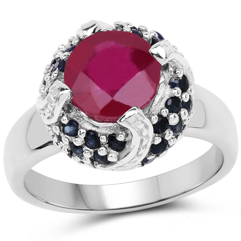 Bids.com 3.70 Carat Glass Filled Ruby and Blue Sapphire .925 Sterling Silver Ring Rings