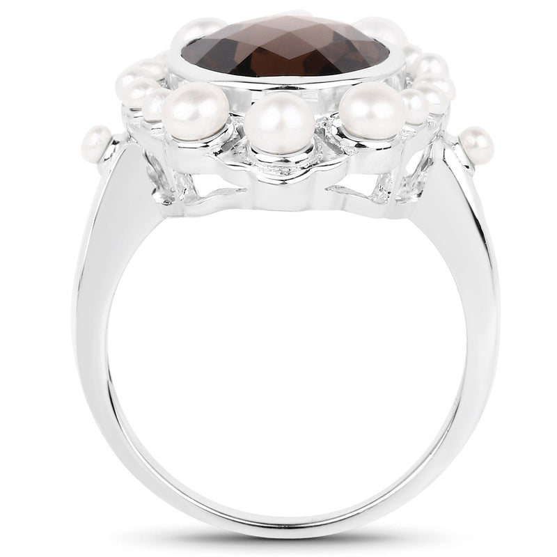 Bids.com 5.75 Carat Genuine Smoky Quartz and Pearl .925 Sterling Silver Ring Rings