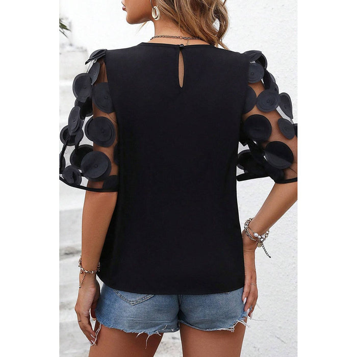 Applique Round Neck Half Sleeve Blouse