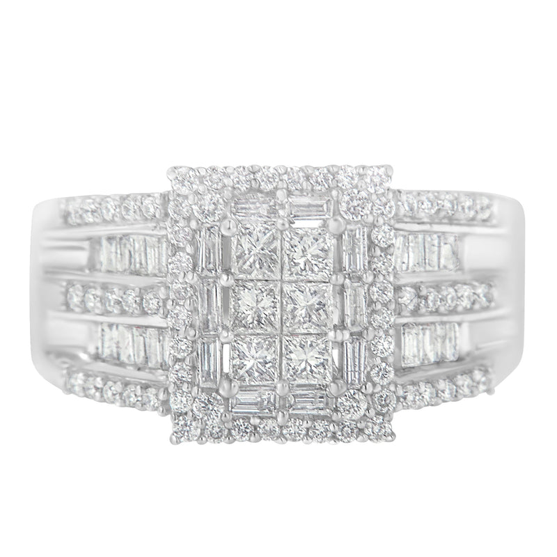 Bids.com 10K White Gold Diamond Cluster Ring (1 cttw, H-I Color, I1-I2 Clarity) Rings