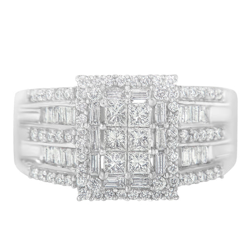 Bids.com 10K White Gold Diamond Cluster Ring (1 cttw, H-I Color, I1-I2 Clarity) Rings