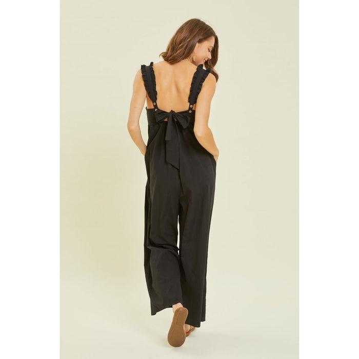 HEYSON Ruffled Strap Back Tie Wide Leg Jumpsuit