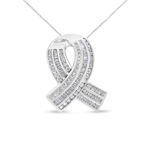 Bids.com 14K White Gold 2 5/8 Cttw Channel Set Round and Baguette Diamond Awareness Ribbon Pendant (H-I Color, I1-I2 Clarity) - Chain Not Included Necklaces