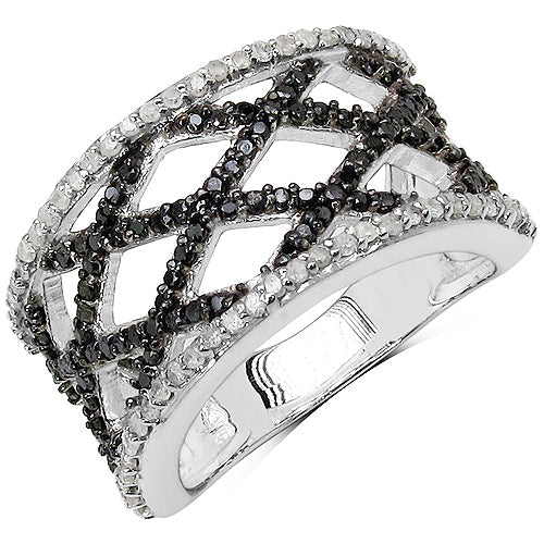 Bids.com 0.92 Carat Genuine Black Diamond & White Diamond .925 Sterling Silver Ring Rings