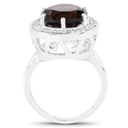 Bids.com 4.52 Carat Genuine Smoky Quartz and White Topaz .925 Sterling Silver Ring Rings
