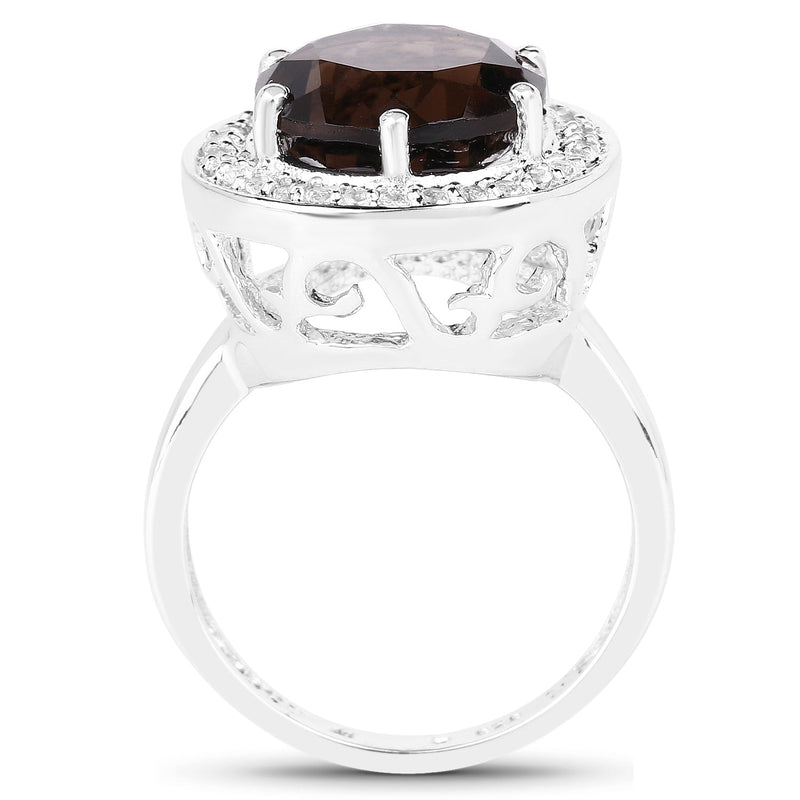 Bids.com 4.52 Carat Genuine Smoky Quartz and White Topaz .925 Sterling Silver Ring Rings
