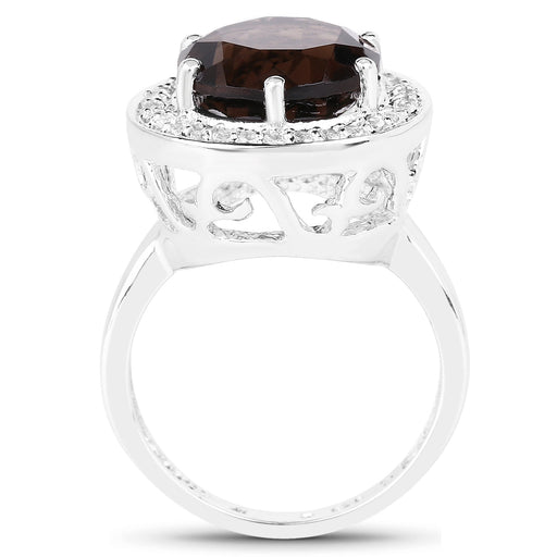 Bids.com 4.52 Carat Genuine Smoky Quartz and White Topaz .925 Sterling Silver Ring Rings White Smoke size 6.00,size 8.00,size 7.00,size 9.00