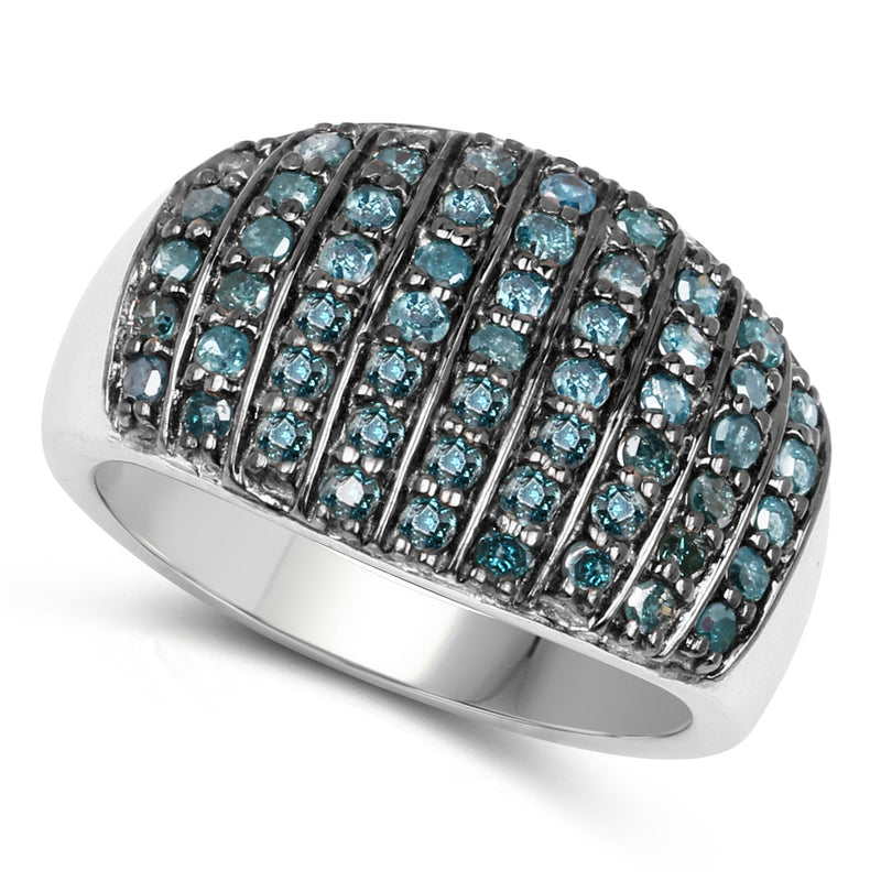 Bids.com 0.83 Carat Genuine Blue Diamond and White Diamond .925 Sterling Silver Ring Rings