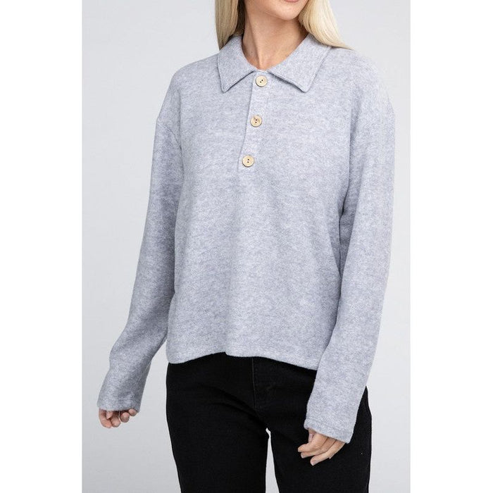 Brushed Melange Hacci Collared Sweater