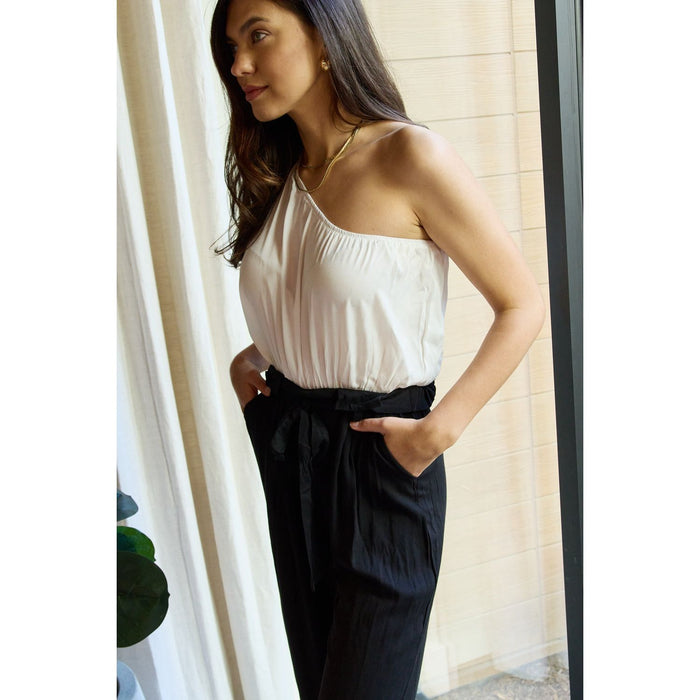 Dress Day Marvelous in Manhttan One-Shoulder Jumpsuit in White/Black