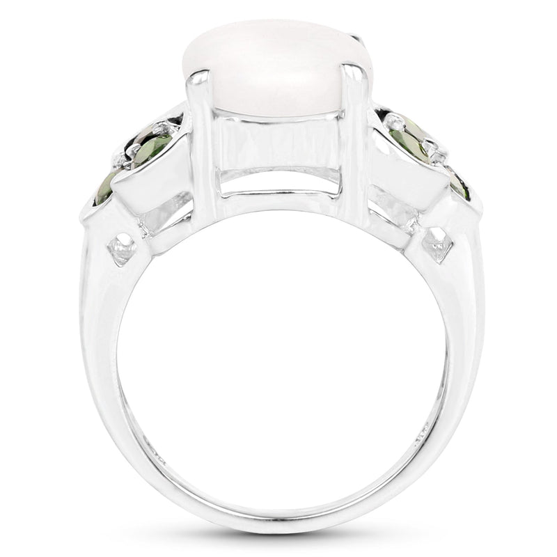 Bids.com 4.52 Carat Genuine Opal and Chrome Diopside .925 Sterling Silver Ring Rings