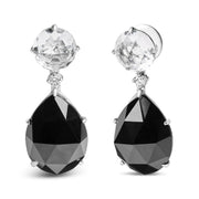 Bids.com 18K White Gold 1/5 Cttw Diamond with Round White Topaz and 20x15mm Pear Cut Black Onyx Gemstone Dangle Earring (G-H Color, SI1-SI2 Clarity) Earrings