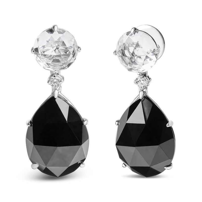 Bids.com 18K White Gold 1/5 Cttw Diamond with Round White Topaz and 20x15mm Pear Cut Black Onyx Gemstone Dangle Earring (G-H Color, SI1-SI2 Clarity) Earrings
