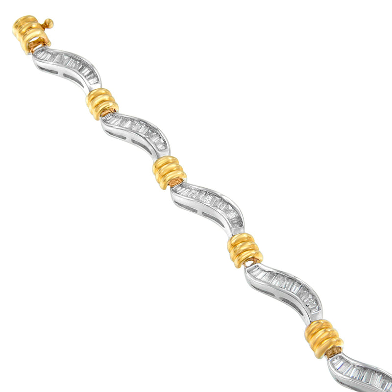 Bids.com Original Classics 10K Two-Tone Gold Baguette Cut Diamond Spiral Bracelet (2.00 cttw, H-I Color, I1-I2 Clarity) Bracelets