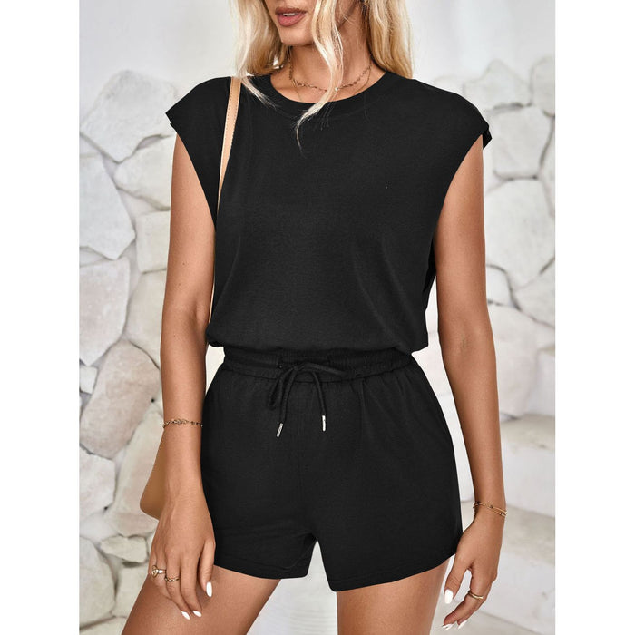 Cutout Round Neck Cap Sleeve Romper