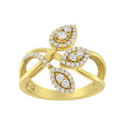 Bids.com 10K Yellow Gold 1/2 Cttw Round-Cut Diamond Layered Crossover Triple Leaf Bypass Ring (I-J Color, I1-I2 Clarity) - Size 7 Rings