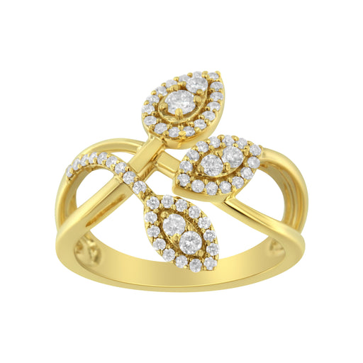 Bids.com 10K Yellow Gold 1/2 Cttw Round-Cut Diamond Layered Crossover Triple Leaf Bypass Ring (I-J Color, I1-I2 Clarity) - Size 7 Rings