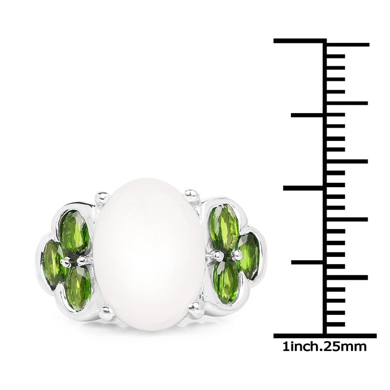 Bids.com 4.52 Carat Genuine Opal and Chrome Diopside .925 Sterling Silver Ring Rings