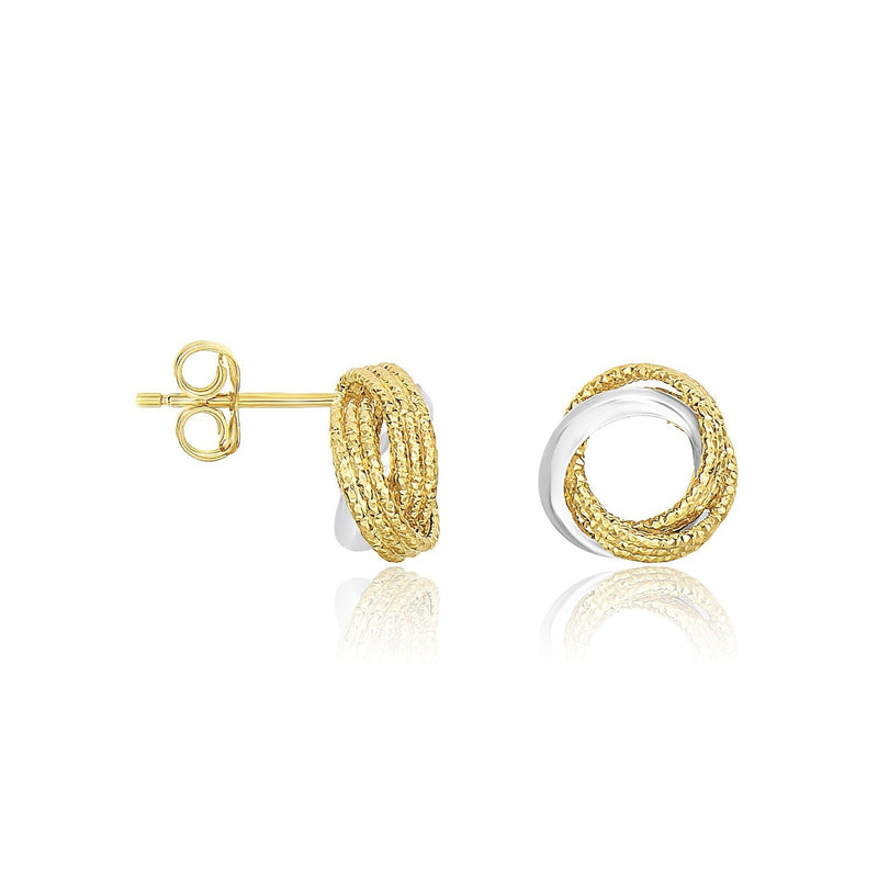 Bids.com 14k Two-Tone Gold Multi-Textured Open Circle Style Entwined Earrings Earrings