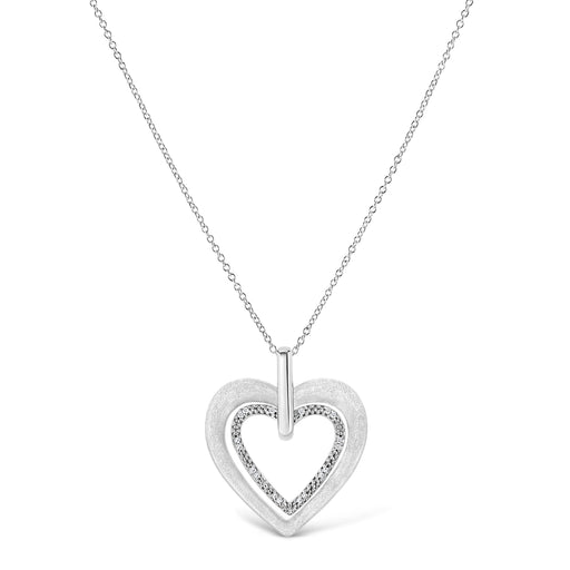 Bids.com .925 Sterling Silver Prong-Set Diamond Accent Double Heart 18" Pendant Necklace (I-J Color, I1-I2 Clarity) Necklaces