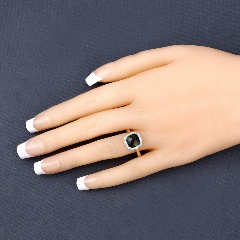Bids.com 2.64 Carat Genuine Green Tourmaline and White Diamond 14K Yellow Gold Ring Rings