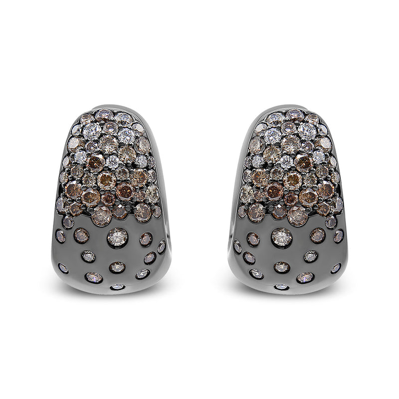 Bids.com Black Rhodium over 18K White Gold 2 1/4 Cttw Prong and Bezel Set White and Brown Diamond Huggy Hoop Earring (F-G/Brown Color, VS1-VS2 Clarity) Earrings