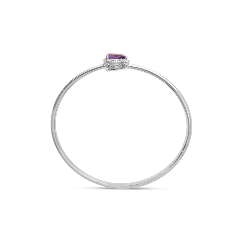 Bids.com .925 Sterling Silver 8 x 5.5mm Pear Shape Amethyst  and Diamond Accent Halo Bypass Bangle Bracelet (H-I Color, SI1-SI2 Clarity)  - Fits up to 7" Inches Bracelets