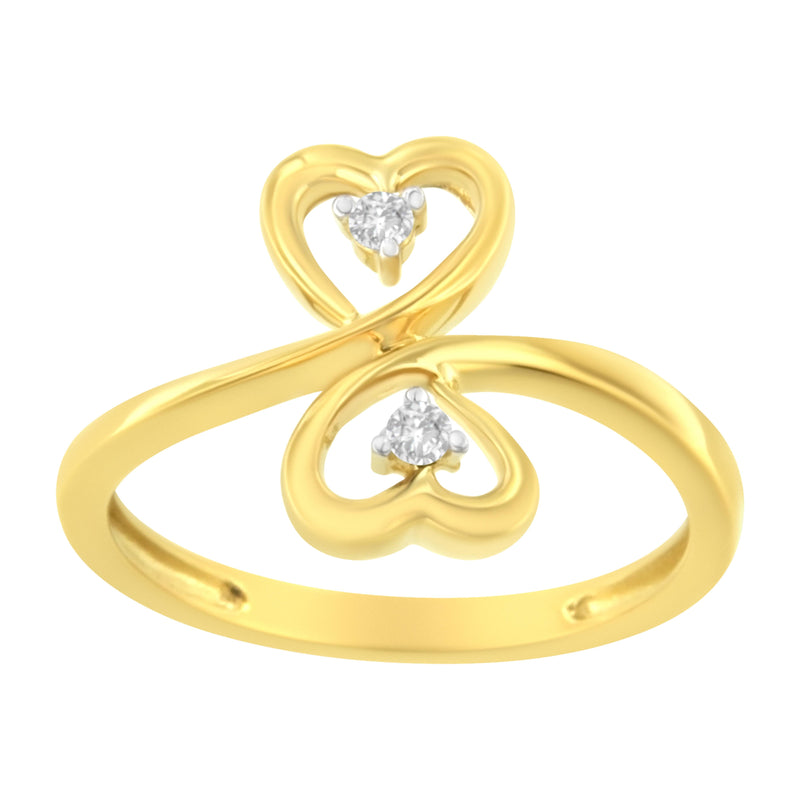 Bids.com 14KT Yellow Gold 1/20 ctw. Dual Heart Diamond Ring (K-L, I1-I2) - Size 7 Rings