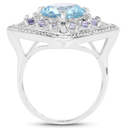 Bids.com 4.24 Carat Genuine Blue Topaz and Tanzanite .925 Sterling Silver Ring Rings